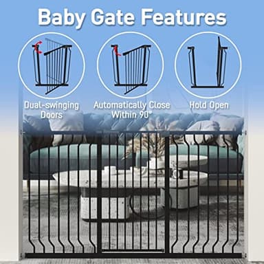 WAOWAO Extra Tall 40.55" Baby Gate 29.92-63.38" Wide Pressure Mounted Walk Through Swing Auto Close Safety Black Metal Toddler Child Dog Pet for Indoor Stairs,Doorways,Kitche - Image 2
