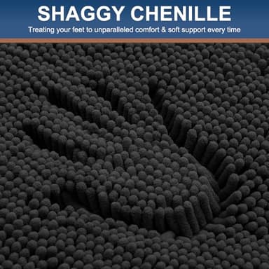 Smiry Luxury Chenille Bathroom Rugs 36x24, Extra Soft and Absorbent Shaggy Bath Mat, Machine Washable, Non-Slip Plush Carpet Runner for Tub, Shower, and Floor, Home Decor Accessories, Black - Image 3