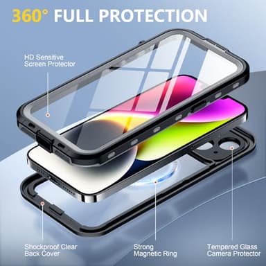 Red2Fire for iPhone 14 Case Waterproof, [Built-in Screen Protector & Camera Protector][Compatible with MagSafe][Full Body Shockproof][IP68 Waterproof][Dustproof] Phone Case 6.1" Black/Clear - Image 5