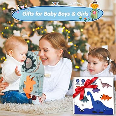 Richgv Baby Books Toys 0-6-12 Months, Baby Boy Gifts Touch and Feel Crinkle Books with Dino Doll, Newborn Infant Carseat Toys 6-9-12 Months Shower Gifts Easter Basket Stuffers - Image 2