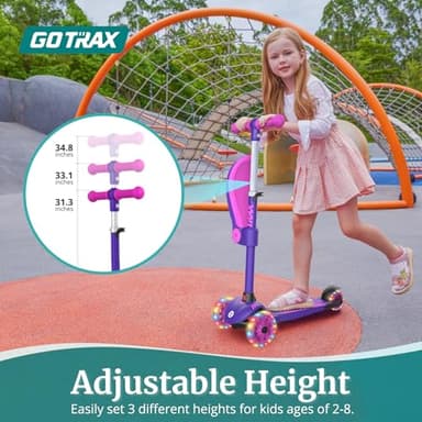 Gotrax KS3 Kids Kick Scooter, LED Lighted Wheels, Adjustable Height Handlebars and Removable Seat, Lean-to-Steer & Widen Anti-Slip Deck, 3 Wheel Scooter for kids Ages 2-8 and up to 100 Lbs (Purple) - Image 2