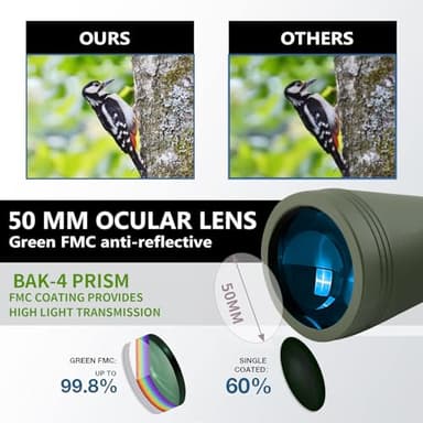 20x50 High Powered Binoculars for Adults,Compact Binoculars Telescope with Low Light Vision for Bird Watching Travel Stargazing Concerts Camping -BAK4 Prism FMC Lens with Phone Adapter(Green) - Image 2