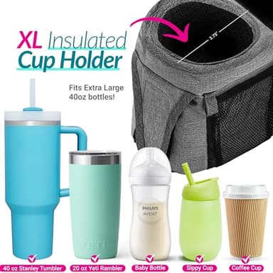 Swanoo Stroller Caddy Stroller Organizer With Cup Holder, Non Slip Straps Stroller Bag for Phone, Pet Stroller Accessories, Universal Fits Uppababby Vista v2 Wonderfold Wagon, Doona and More - Image 3