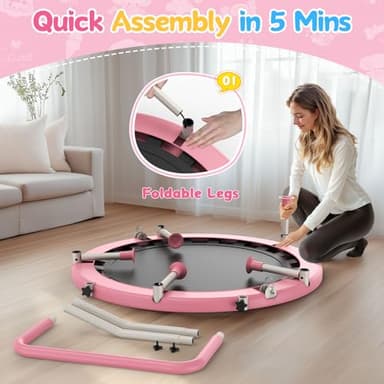 BCAN 36'' Toddler Trampoline, ASTM Certified-Foldable Mini Trampolines for Kids Ages 1-6, Adjustable Handle, Safety Pad & Foldable Legs, Baby Trampoline Indoor/Garden, Gift for Boy and Girl, Pink - Image 3