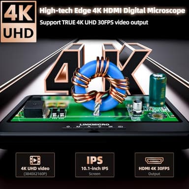 LINKMICRO 4K 30FPS HDMI 10.1'' Digital Microscope with Screen for Electronics Repair, LM208S-A 4K Soldering Microscope Camera 1500X with Flex Arm Stand, Full View Coins, 3840P Video Audio Record, 64GB - Image 4