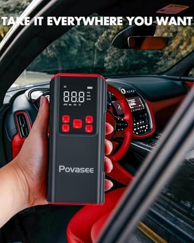 Tire Inflator Portable Air Compressor Povasee 150PSI Portable Air Pump for Tires Cordless Car Tire Inflator with LCD Display,Flashlight, 2X Tire Pump Faster suit for Cars Bikes Motorcycle Ball - Image 5