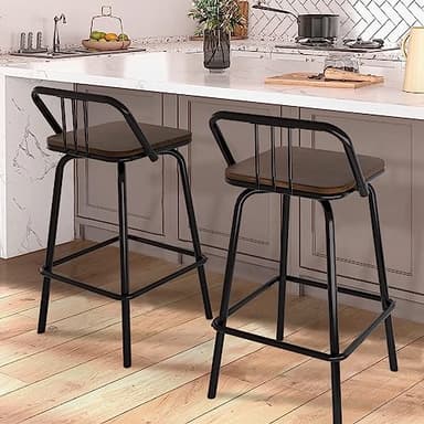 Bloddream Bar Stools, Swivel Counter Stools Set of 2 - Vintage Industrial Farmhouse Swivel Bar Stool - Kitchen Island Counter Bar High Chair(Walnut) - Image 9