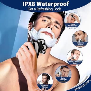 Head Shavers for Bald Men, Electric Razor, IPX8 Waterproof Dry/Wet Bald Head Shaver with 10000 RPM High-Speed Motor, Rechargeable Head Razor with LED Display, USB-C Cable, Perfect for Home & Travel - Image 4