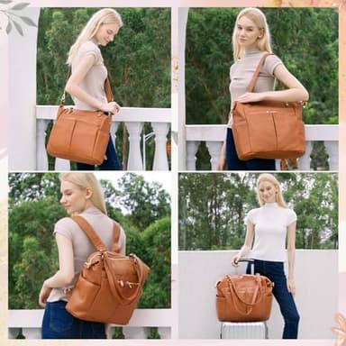 MOMINSIDE Diaper Bag Tote, 4 in 1 Leather Diaper Bag Backpack with 13 Pockets, Convertible Baby Bag for Boys Girls,Diaper Bags Baby Registry, Changing Pad, 4 Large Insulated Pockets(Brown - Image 4