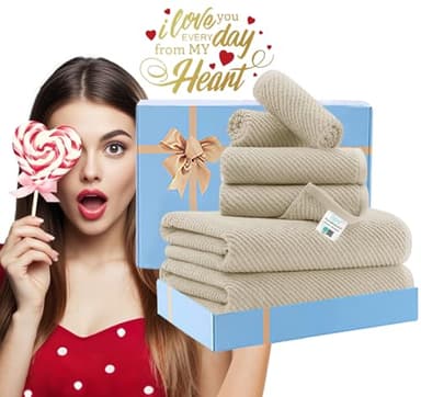 VOOVA & MOVAS Bath Towel Sets - 100% Cotton | Quick Dry | Light Weight | Thick | Soft, Beige Towels Set of 6, 2 Large Bath 30" x 56", 2 Hand 18" x 28", 2 Washcloths 13" x 13", Tan Towel Gift Set - Image 6