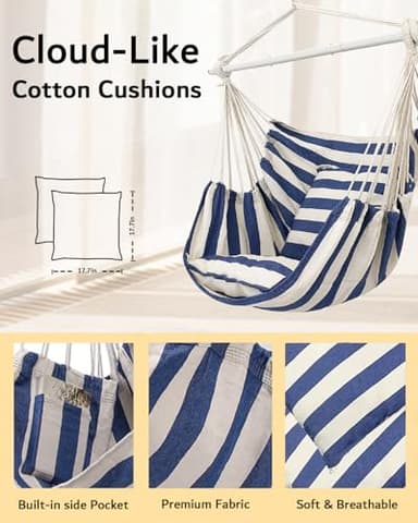 ADVOKAIR Hammock Chair Hanging Chair Swing Large Indoor with Anti-Slip Steel Spread Bar and Pocket-Max 500lbs-2 Cushions, Perfect for Bedroom,Outdoor,Patio, Porch,Backyard… - Image 5