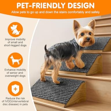 VavoPaw Dog Ramp for Stairs, Non-Slip Dog Stairs, Low-Angled Pet Ramps for Small Dogs and Cats, Medium Dogs, Step and Stair Assist for Injured and Older Pet, Walnut, 4 Pack - Image 3