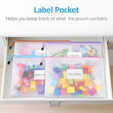 Sooez 20 Pack Mesh Zipper Pouch Bags, A4 Letter Size, Zipper Bags with Label Pocket, Waterproof Pouches for Classroom Organization, Board Game Storage, Document Bag for Teacher School Office Supplies - Image 3