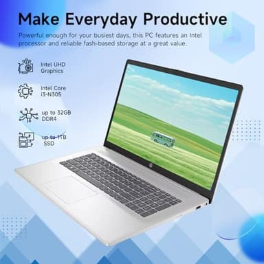 HP Premium 17.3" Touchscreen Laptop, 8-Cores Intel Core i3-N305, 32GB RAM, 128GB eMMC + 1TB SSD, Webcam, HDMI, Wi-Fi 6, Windows 11 S, Silver - Image 4