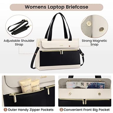 LOVEVOOK Laptop Tote for Women - 15.6 Inch Professional Leather Computer Briefcase - Waterproof Shoulder Bag - Large Capacity Business & Office Bag - Image 4