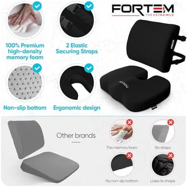 FORTEM Office Chair Cushion and Back Support for Office Chair, Lumbar Support Pillow, Memory Foam, Non Slip Sitting and Back Rest for Gaming, Car Seat Cushion, Chair Pad - Image 7