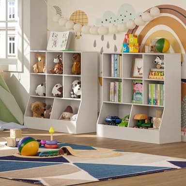 DINZI LVJ Toy Storage Organizer, Kids Bookshelf, Wood Toy Storage Cabinet, 3-Tier 8 Cubby Children Bookcase, 39.4" L Toddler Book Shelf for Playroom, Living Room, Nursery, Hallway, School, White - Image 2
