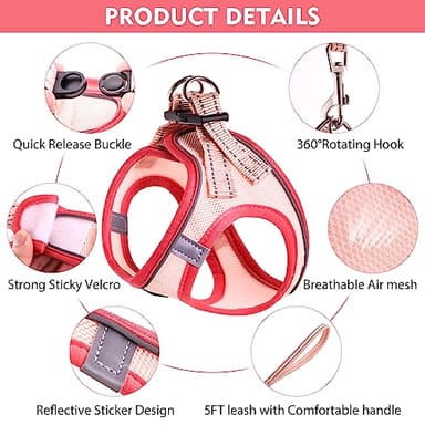 Betmaypet Cat Harness and Leash Set, Soft and Breathable Vest with Reflective Strip, Escape Proof Kitten Harness, Easy to Wear for Cats Walking and Traveling (Purple, M) - Image 2