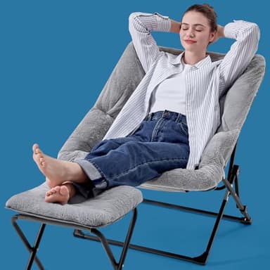 OAKHAM Comfy Chair for Adults, Soft Faux Fur Folding Lounge for Bedroom Living Room Dorm Rooms Flexible Reading Chair for Teens Kids, X-Large Foldable (Ottoman-Grey) - Image 6