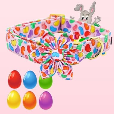 Elegant Little Tail Easter Day Dog Collar with Flower, Colorful Candy Pink Adjustable Collar for Small Dogs - Image 3