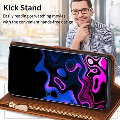 UEEBAI Wallet Case for Samsung Galaxy S22 Ultra 5G, Vintage Premium PU Leather Cover Flip Case with Card Slots Magnetic Closure Zipper Pocket Kickstand Handbag with Hand Strap - Brown - Image 3