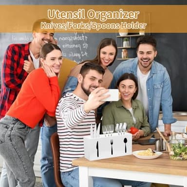 Allhercom Plastic Utensil Holder, Knife Fork and Spoon Holder Silverware Caddy, Acrylic Kitchen Cutlery Storage Box, Flatware Organizer for Countertop, Indoor Outdoor Party Tableware Holder (White) - Image 2