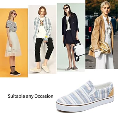 Women's Slip on Shoes Low Top Canvas Sneakers Loafers Non Slip Fashion Casual Low Cut Shoes(Light Blue Stripes.US8.5)… - Image 3
