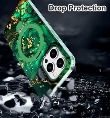 Lamcase for iPhone 13 Pro Case with Magnetic Invisible Ring Stand [Compatible with MagSafe], Full Body Rugged Slim Women Men Girl Shockproof Marble Pattern Design Case, Deep Green - Image 8