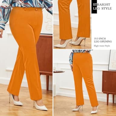 Plus Size Women's Straight-Leg Dress Pants - Slacks for Business Casual,Work Clothes for Office Orange Pepper 3XL - Image 3