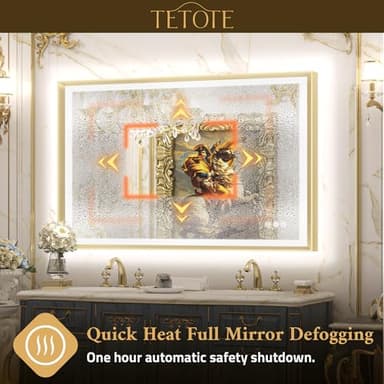 TETOTE 48x30 LED Bathroom Mirror with Lights Gold Metal Framed Front & Back Light Vanity Mirror Baroque Antifog Stepless Dimmable White/Warm/Natural,CRI90+,Waterproof,Wall Mounted(Horizontal/Vertical) - Image 5
