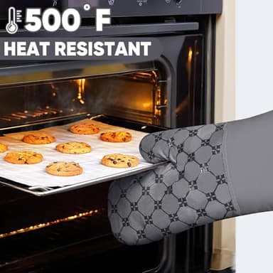 Oven Mitts Kitchen Towels Dishcloths with Pot Holders Sets 12PCS, Dish Towels Sets, Oven Gloves Pot Pads Heat Resistant 500 Degrees with Non-Slip Silicone Surface for Cooking Baking Grilling-Gray - Image 6