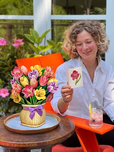 Freshcut Paper Pop Up Cards, Festive Tulips, 12 Inch Life Sized Forever Flower Bouquet 3D Popup Greeting Card, Birthday Cards, Thank You Card, Blank Notecard & Envelope - Image 7