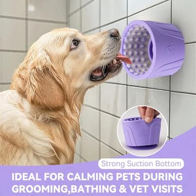 Dog Slow Feeder Lick Bowl, Anxiety Relief Dog Licking Mat Treat Dispenser, Non-Slip Anti-Choking Slow Eating Lick Bowl for Small Medium and Large Breed Dogs, BPA Free Silicone(Purple,S) - Image 2
