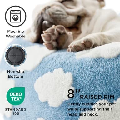 LE SURE Donut Dog Bed Medium Size Dog - Round Cat Beds for Indoor Calming Pet with Washable Cover, Cute Modern Puppy Beds with Jacquard Shaggy Plush & Anti Slip Bottom, 30 Inch, Blue - Image 2