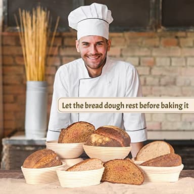 CRISS ELITE Sourdough Bread Baking Supplies Starter Kit, Banneton Proofing Basket 9'' Round and 10” Oval, Sourdough Starter Jar, Scraper, Scoring Lame, Brush, Short Danish Whisk, Gift Set - Image 6