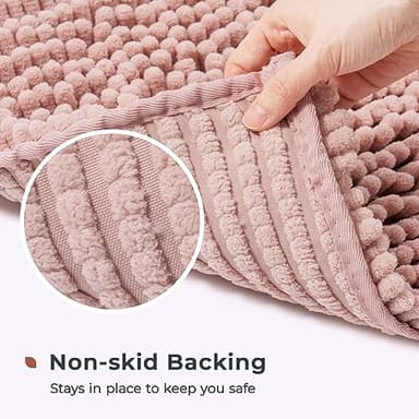 FRESHMINT Chenille Bathroom Rugs Mat 32”x20”, Non-Slip Bath Mat for Bathroom Floor & Bathtub, Washable Soft Shower Shag Bath Rugs, Fluffy Thick Water Absorbent Microfiber Shower Mat, Dusty Pink - Image 5