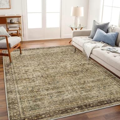 CHAMPLANT Area Rug 8x10 Washable Rug Brown Vintage Traditional Mat Distressed Indoor Foldable Thin Retro Accent Floral Non Slip Carpet Living Room Dining Room Office - Image 2