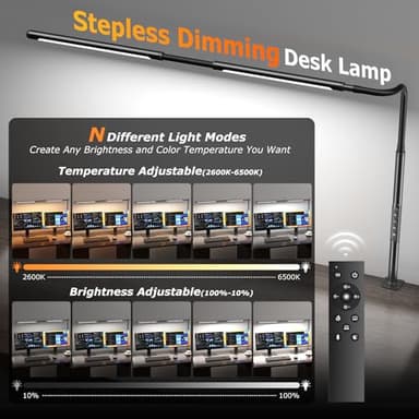 LED Desk Lamp for Home Office, Eye-Caring Desk Light with Adjustable Gooseneck, Dual Screen Computer Monitor Light with Stepless Dimming, Stepless Color Temp, Memory Function for Study, Workbench - Image 2