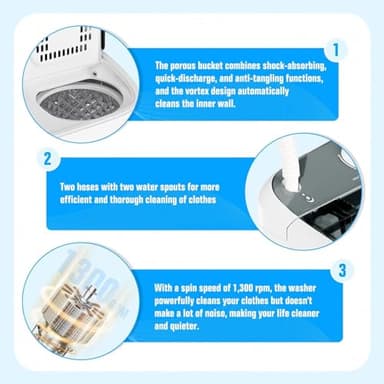 Patiomore 12 lbs Portable Washing Machine, Mini Washer and Spin Dryer Combo, Built-in Gravity Drain, Compact Laundry Washer with Drain Pump & Timer Control for Apartment，Dormitory，Camping(Grey) - Image 5