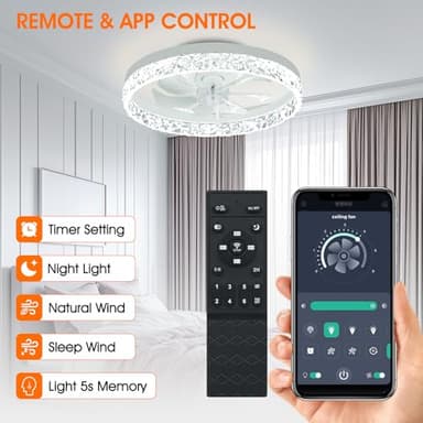 Ceiling Fans with Lights, 20'' Ceiling Fans with Lights and Remote, Low Profile Ceiling Fan with Light, 3 CCT & Dimmable, 6 Fan Speed, Remote&App Control Ceiling Fan for Bedroom, Living Room, Kitchen. - Image 2