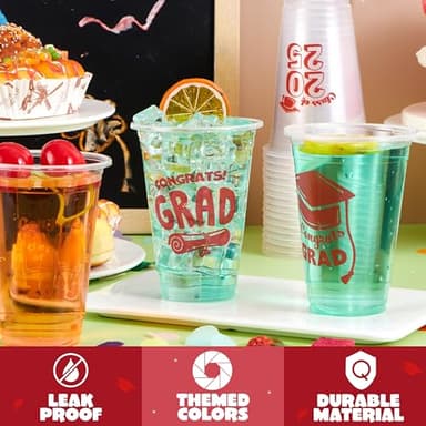 JOYIN 48 Pcs Red Class of 2025 Graduation Party decorations Cups, 16 Oz Disposable Plastic Cups, Grad Decor Party Supplies with 24 Fun Designs for College & High School Celebrations - Image 3