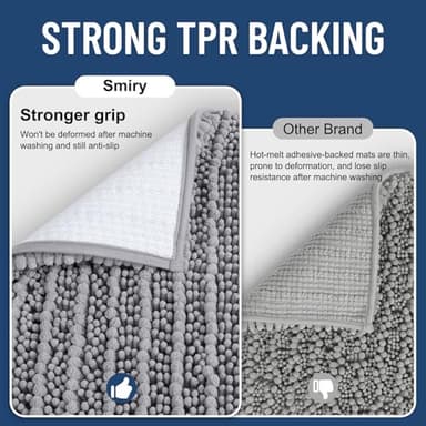 Smiry Bathroom Rugs Mat 30x20, Extra Soft Absorbent Chenille Bath Rugs, Non Slip Rubber Backing Machine Washable Quick Dry Bath Mats for Bathroom Floor, Tub, Shower, Home Decor Accessories, Grey - Image 3