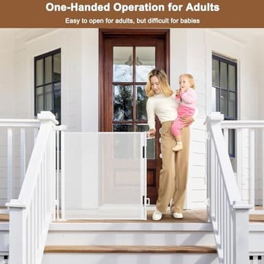 Weatherproof Outdoor Retractable Baby Gates for Decks, 55" Wide Waterproof Retractable Dog Gate with No Rust Screws and Rods, Scratch-Resistant Mesh Outdoor Baby Gate/Fence/Barrier/Screen, White - Image 5