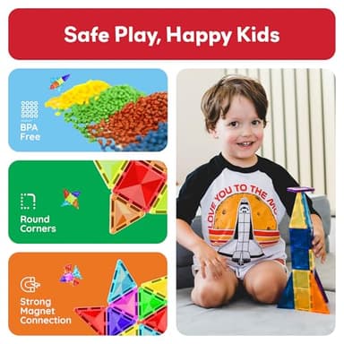 PicassoTiles 60 pcs Mini Magnetic Tiles Magnet Toys Travel-Friendly On-The-Go Building Blocks for Kids Compact Lightweight Creative playset Preschool Montessori Early Learning STEM Kids Toy Ages 3+. - Image 5