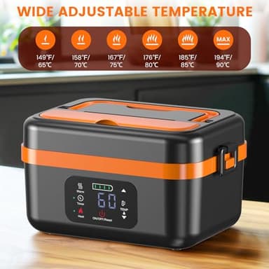 AERKINE Electric Lunch Box For Adults - Heated Lunch Box For Men Women Insulated & Self Heating, Battery Powered Food Warmers With Containers, Cordless Rechargeable Lunch box For Drivers(Orange) - Image 5