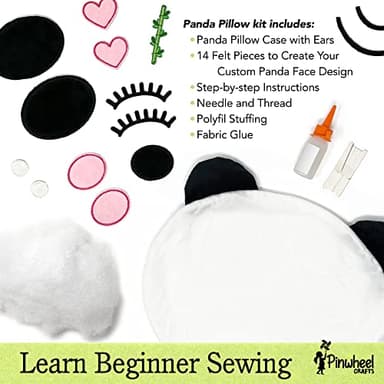 Pinwheel Crafts Beginner Sewing Kit for Kids 8-12 - Easy DIY Panda Pillow Kit - Learn to Sew - Kids Sewing Craft Gifts - Make Your Own Stuffed Animal Panda Plush Toy - Image 3