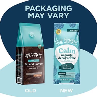 Four Sigmatic Calm Organic Decaf Ground Coffee | Swiss Water Decaf Coffee with Chaga & Reishi Mushroom Extracts | 12oz Bag - Image 3