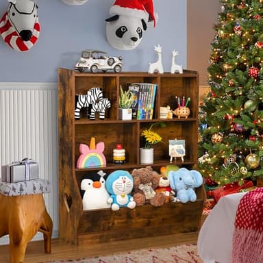 Lerliuo Kids Toy Storage Organizer, 3 Tier Children Small Bookcase and Bookshelf, Toddler 7 Cubby Toy Storage Cabinet, Toy Shelf for Playroom, Bedroom, Living Room, Nursery, School 29.53'' H (Brown) - Image 6
