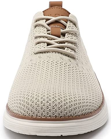 VILOCY Men's Casual Dress Sneakers Oxfords Business Shoes Lace Up Lightweight Comfortable Breathable Walking Knit Mesh Fashion Sneakers Tennis Beige,EU42.5 - Image 4