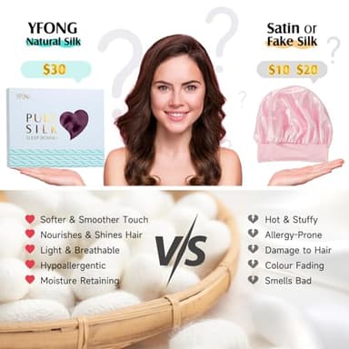 YFONG 100% 22 Momme Mulberry Silk Bonnet for Sleeping Women, Larger Double Layer Silk Hair Wrap for Curly Short Long Hair, Non-Slip Sleep Cap Turban with Elastic Tie Band for Hair Care, Purple - Image 4